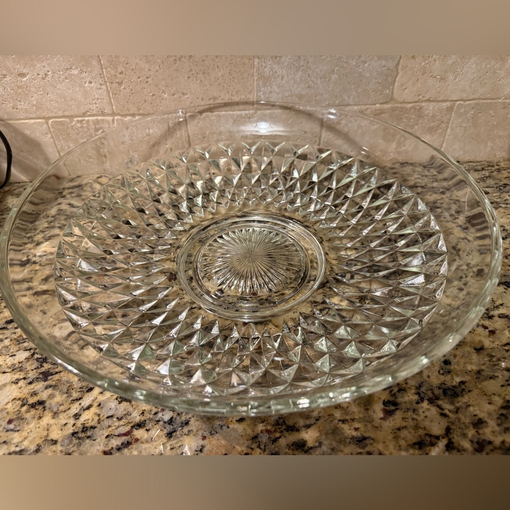Indiana Glass Salad or Serving Bowl Diamond Point 3”X13” approx.  Party Ware!